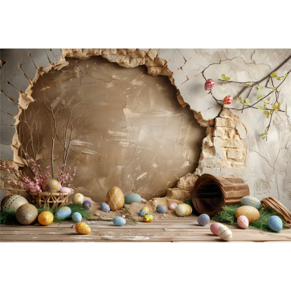 Фон для фотобудки с изображением счастливой пасхальной вечеринки, большое отверстие на стене, яйца, кролик, реквизит для душа для новорожденных, детский фон для фотостудии
