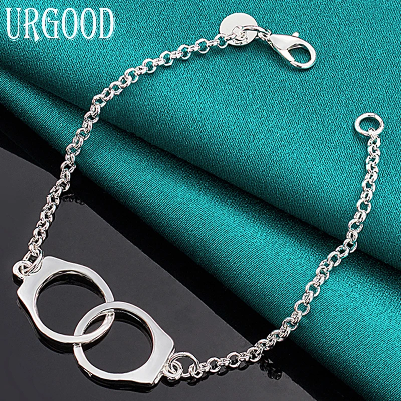 

925 Sterling Silver Double Circle Pendant Chain Bracelet For Women Men Party Engagement Wedding Fashion Jewelry