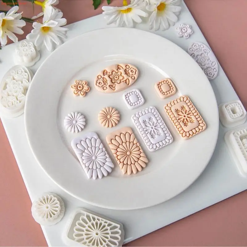 Q5WE Plastic Clay Earring Mold Set Bohemian Flower Polymer Jewelry Tools For Handmade