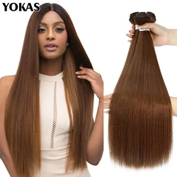 Extensions de cheveux synthétiques en fibre haute température pour femmes, cheveux longs, tissage blond, 613 faisceaux, droit, ombré, blond, rouge, marron