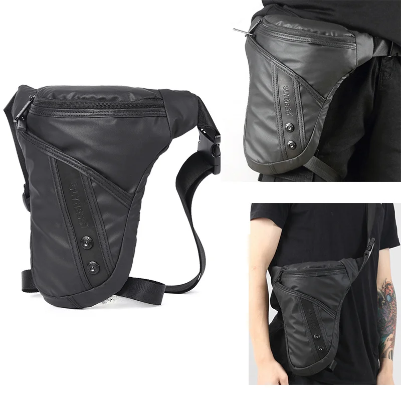 

Waterproof Nylon Fanny Pack Men Drop Motorcycle Riding Bag Thigh Shoulder Multi-purpose Black Male Hip Bum Belt Waist Leg Bags