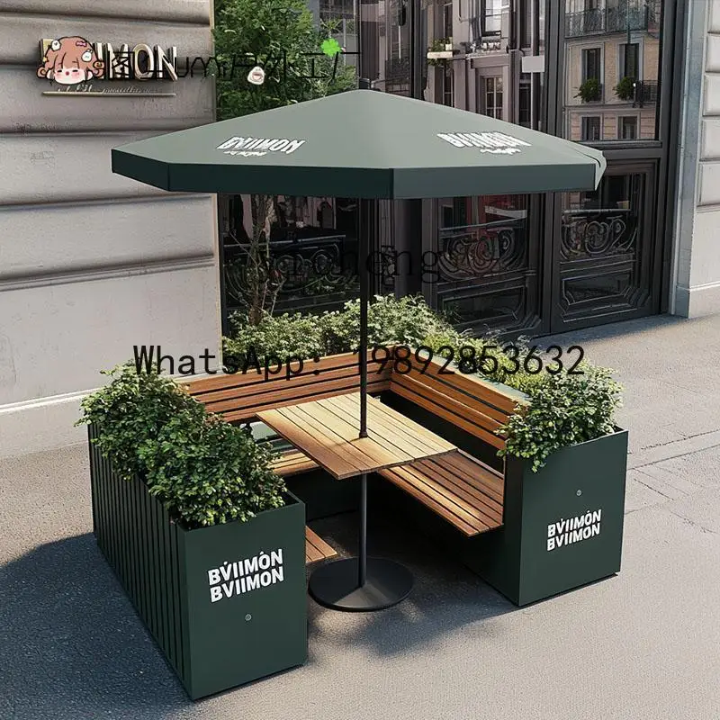B3  Cafe Community Square Bench Flower Groove Table and Chair Commercial Street Table and Chair Combination