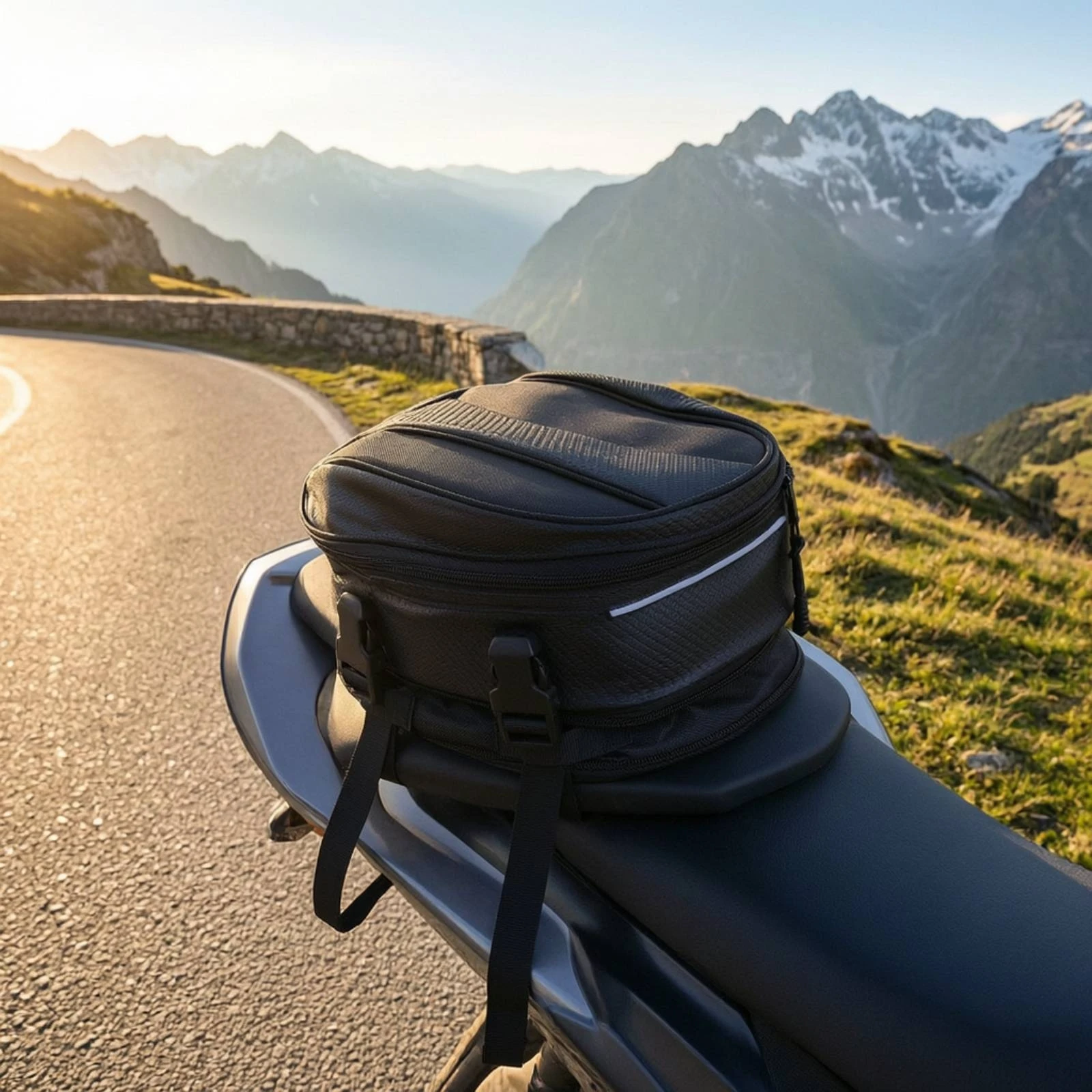 Motorcycle Tail Bag with Reflective Strips Weather-Ready Tail Bag with Reflective Strip Luggage Long-Lasting Portable