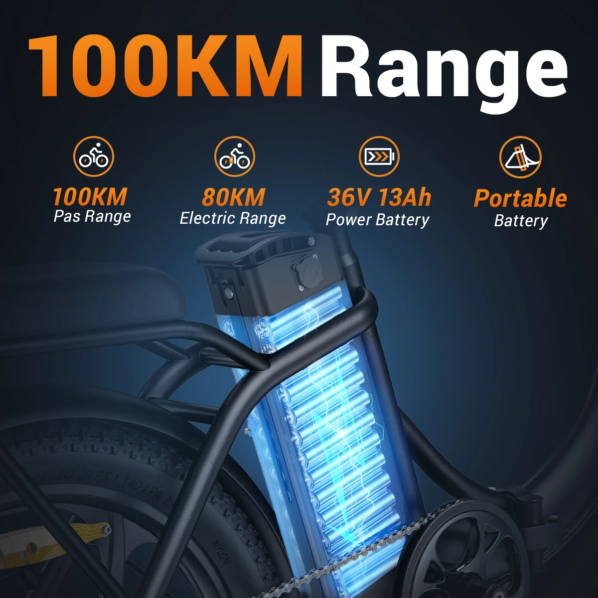 HillMiles MilePort Bicicleta Eléctrica Plegable, 20" × 3,0" Fat Tire E-bike, Motor 250W, Batería 36V 13Ah, Autonomía 120 km, 25 km/h, 7 Velocidades, Frenos de Disco, E-bike Ciudad & Off-Road, Enviado desde Italia