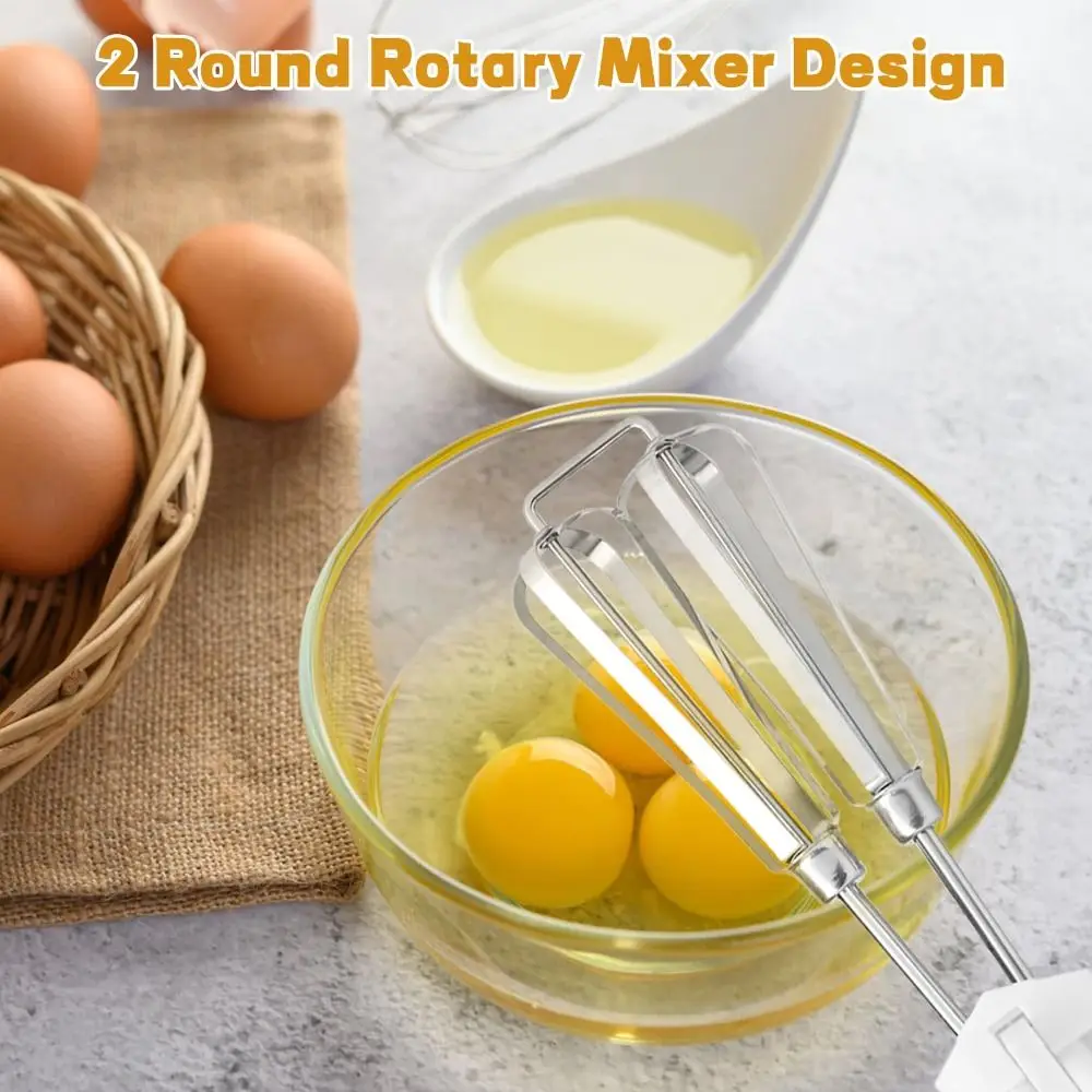 Stainless Steel Egg Beater Hand Crank Rotary Egg Frother Mixer Efficient White/Orange Hand Whip Whisk Food Preparation