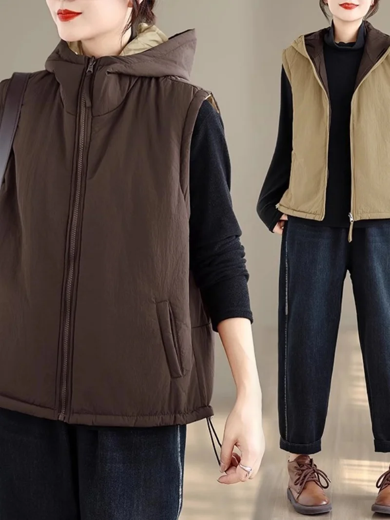 الشتاء سترة و صدرية المرأة مقنعين سترة 2025 جديد فضفاض تنوعا مزاجه معطف القطن خفيف الوزن W1114