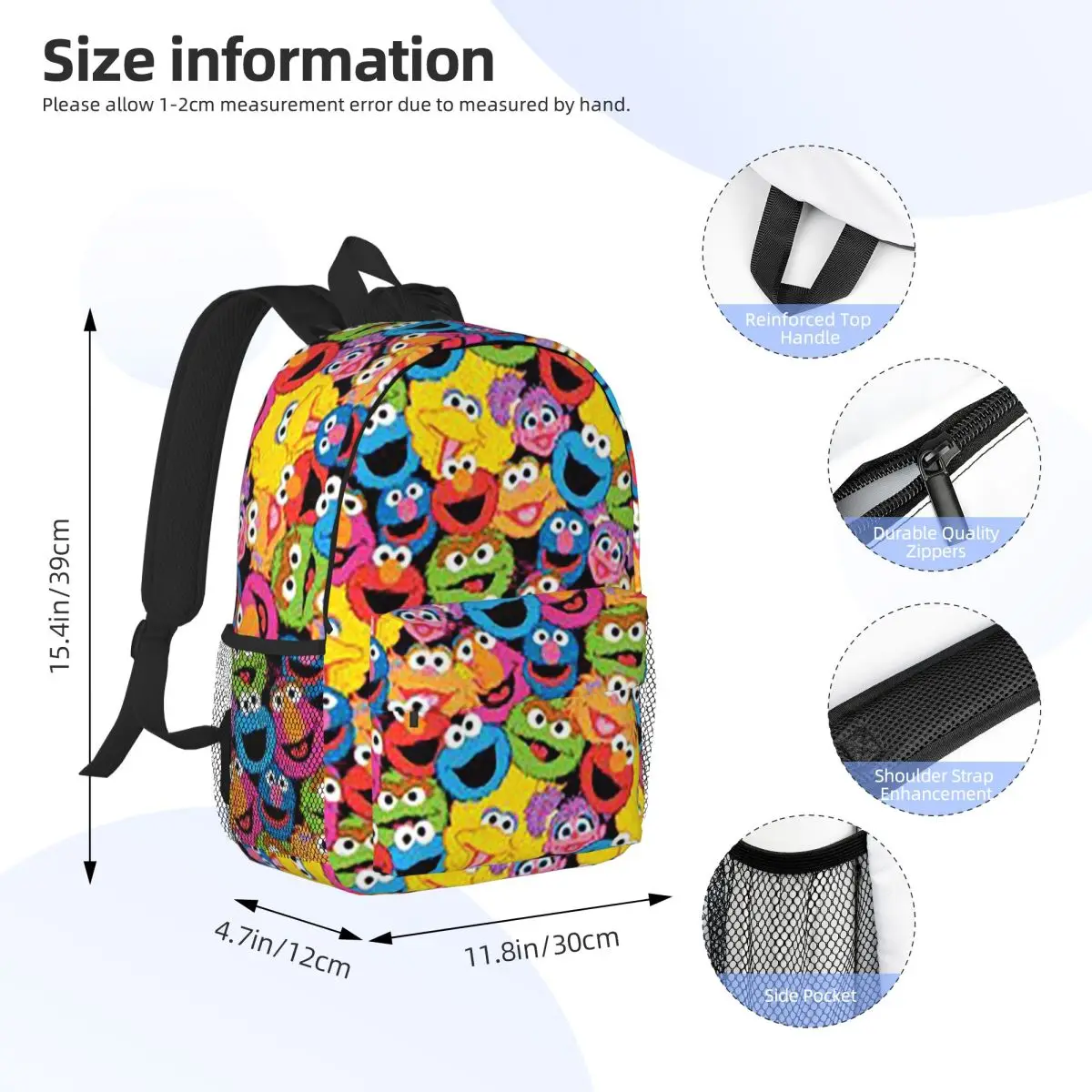 Sesame Street At Zazzle Backpack Student BookBag Children School Bag Laptop Shoulder Bags for Boys Girls