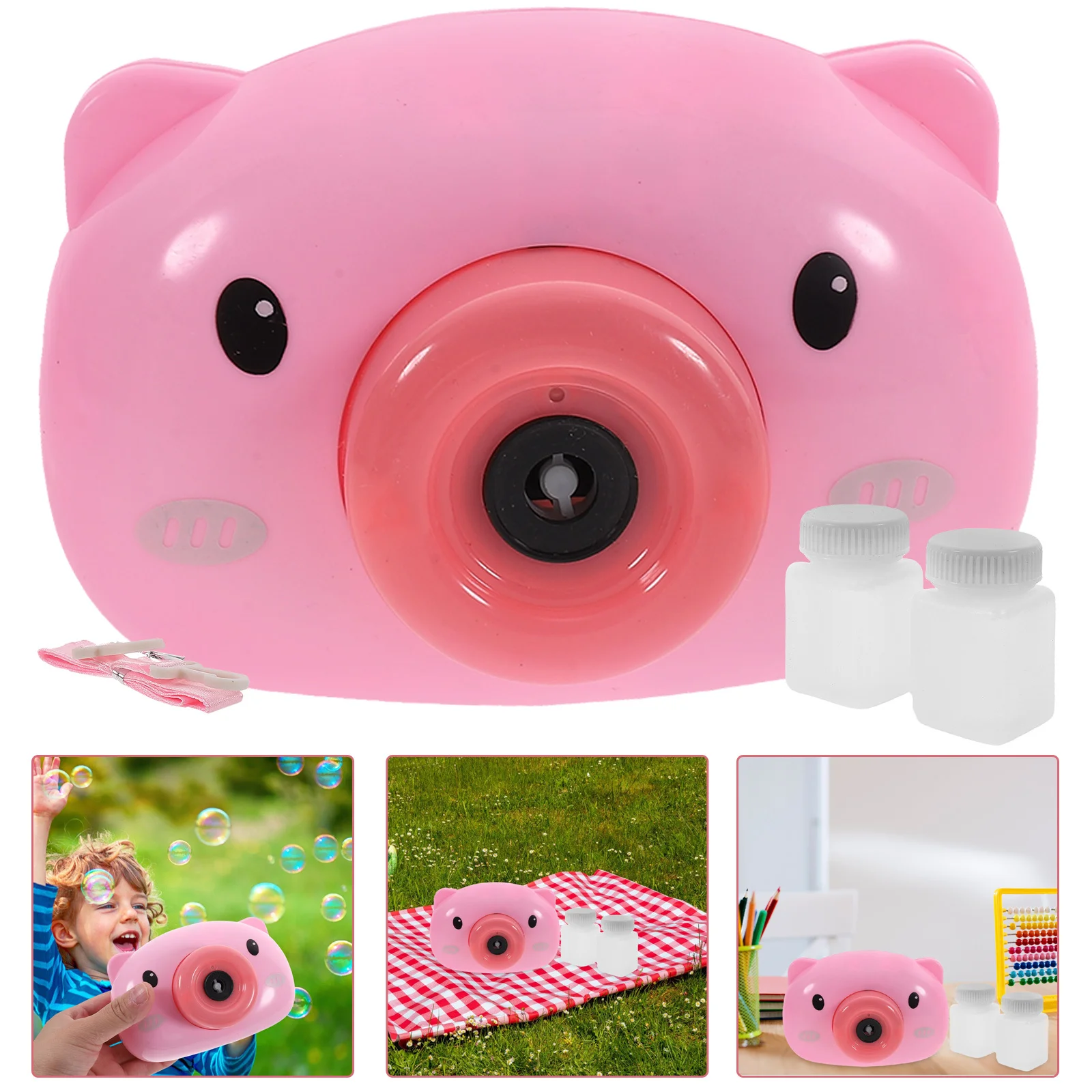 1 مجموعة آلة فقاعة عدة الكهربائية منفاخ فقاعات صغير الوردي الكرتون خنزير تصميم دائم Abs للأطفال الفتيات اللعب في الهواء الطلق التخييم #3