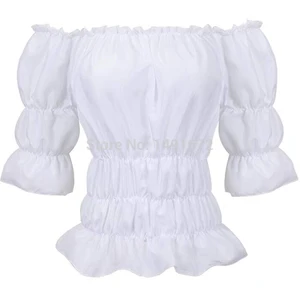 Mittelalterliche Renaissance Chemise Piratenhemd weibliche viktorianische gotische gotische retro Bauernschwänze außerhalb Schulterbluse Resist Resist Kostüm 10 Hauptbauernverkleidungskleidung - №7