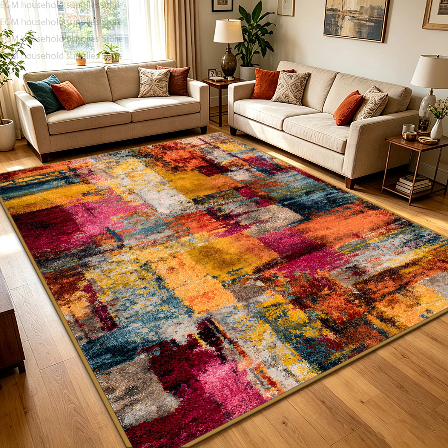 Modern Colorful Abstract Geometric Carpet for Living Room Large Rug Non-slip Soft Floor Mat Bedroom Decoration Home Customizable view 3