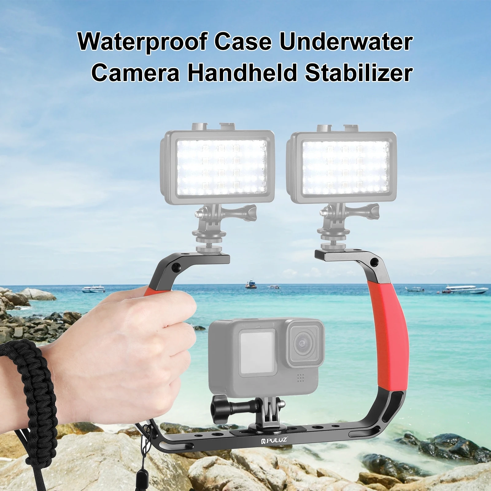 PULUZ Dual Silicone Handles Aluminium Alloy Underwater Diving Rig 31cm/ 12 inch Length for GoPro/ Insta360/ DJI and Smart Phones