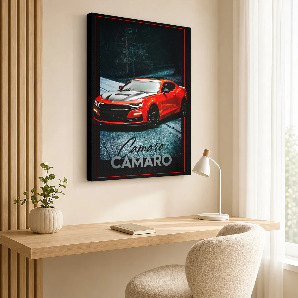 American Camaro Red Sports Car Canvas Print Posters Retro Style Wall Decor With Personalized Photo For Studio Ideal Garage Gift