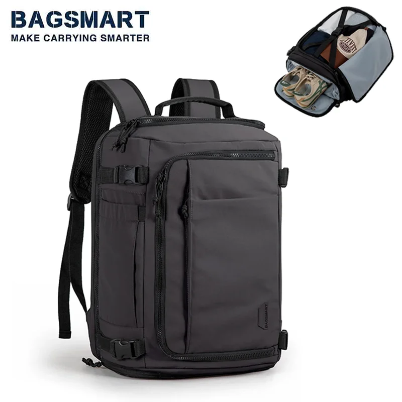 BAGSMART 15.6 inch Laptop Backpack Outdoor Travel Hiking trekking Carry on Backpack  Airplanes Suitcase with Shoe Bag