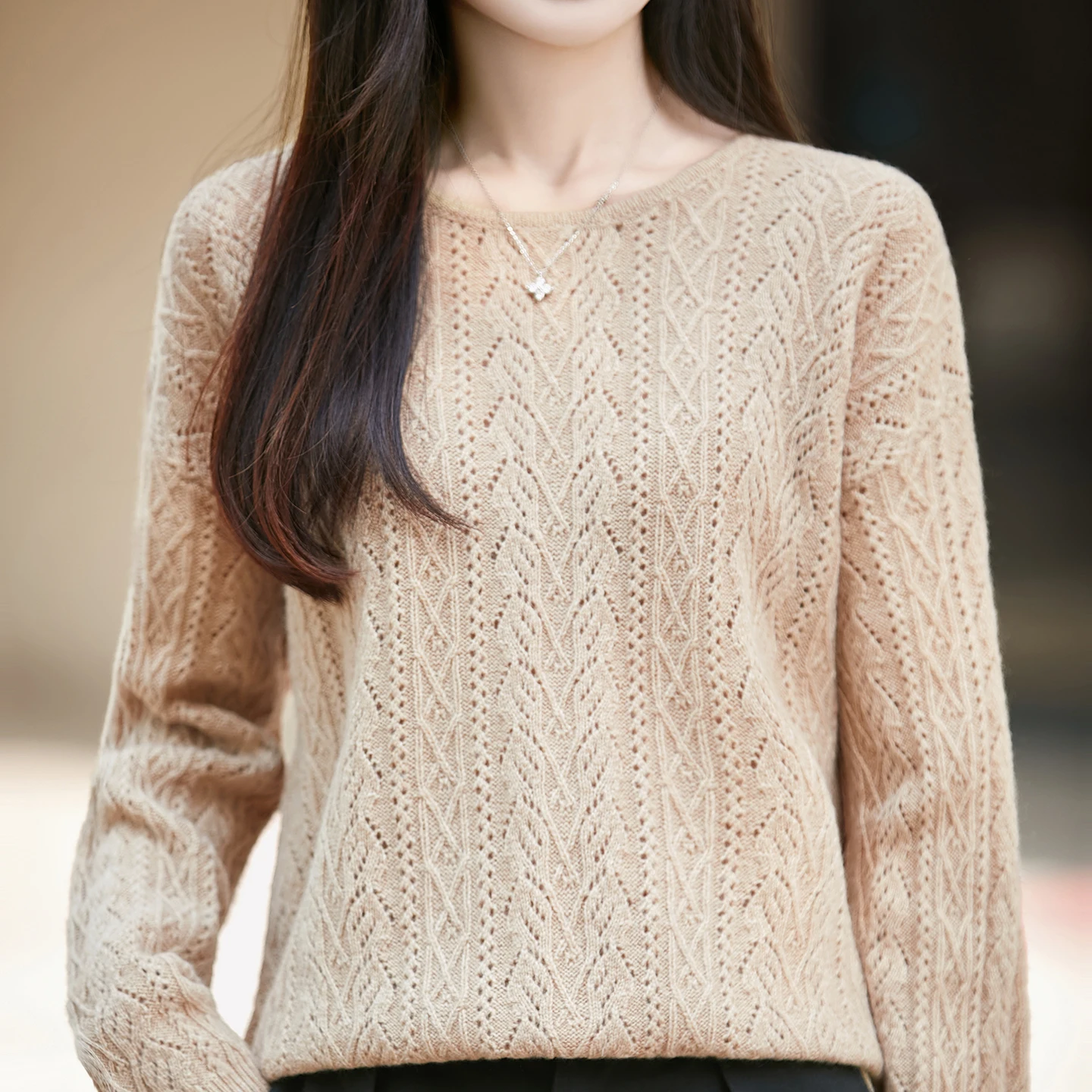 Elastic Sweater Women's 100% Pure Wool Knit Pullover ONeck Sweater Long Sleeve Warm Daily Casual Top Fashion 2026 BM 6
