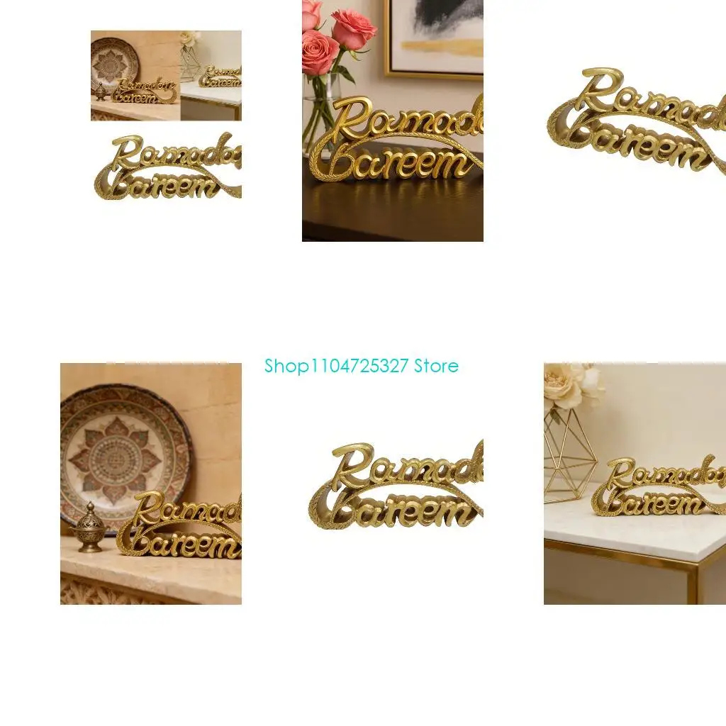 D8KF Handcrafted Resin Letter Sculpture Middle Eastern Ramadans Desk Sign Home Decors Enhances Cultural Ambiances Ornament