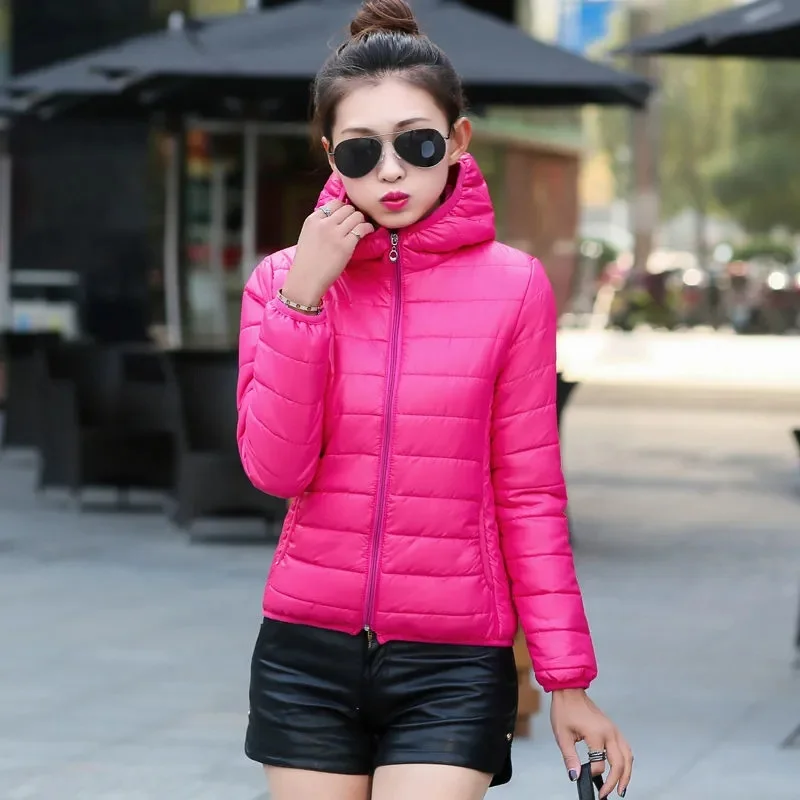 2024 New Women\'s Jacket Lightweight Water-Resistant Packable Hooded Jackets Autumn Winter Puffer Warm Female Down Coats Tops