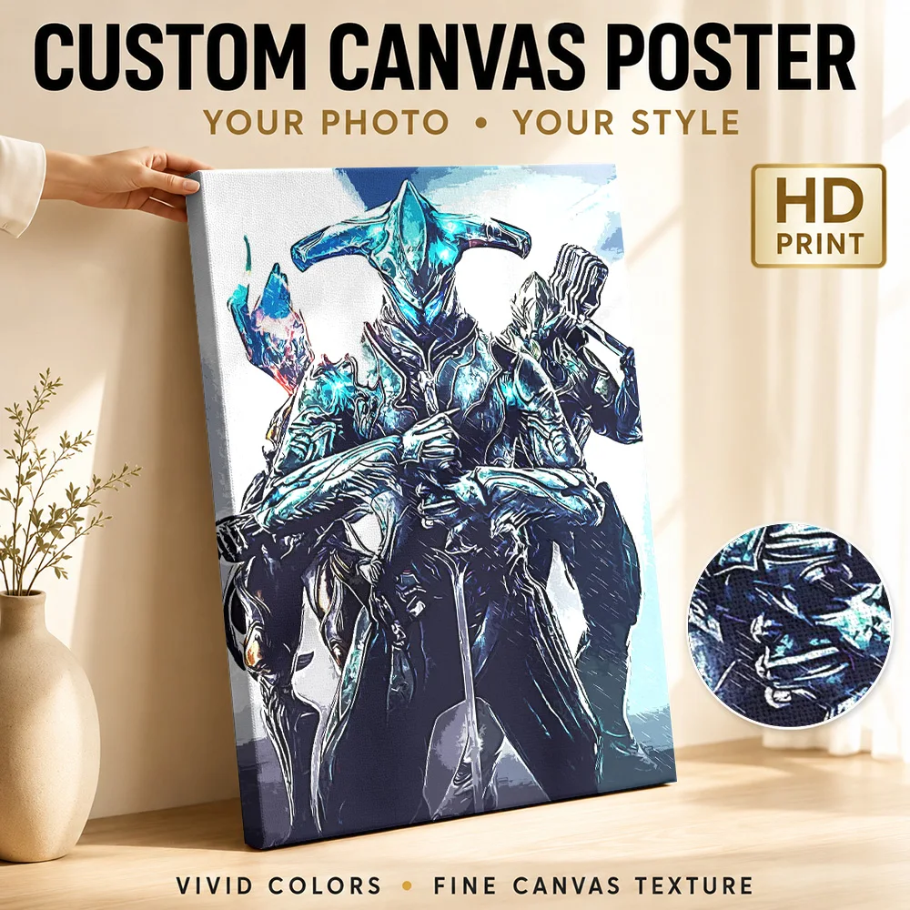 Warframe Characters Framed Canvas Posters Sci Fi Style Canvas Wall Art With Customized Photo For Studio Ideal Space Fan Gift