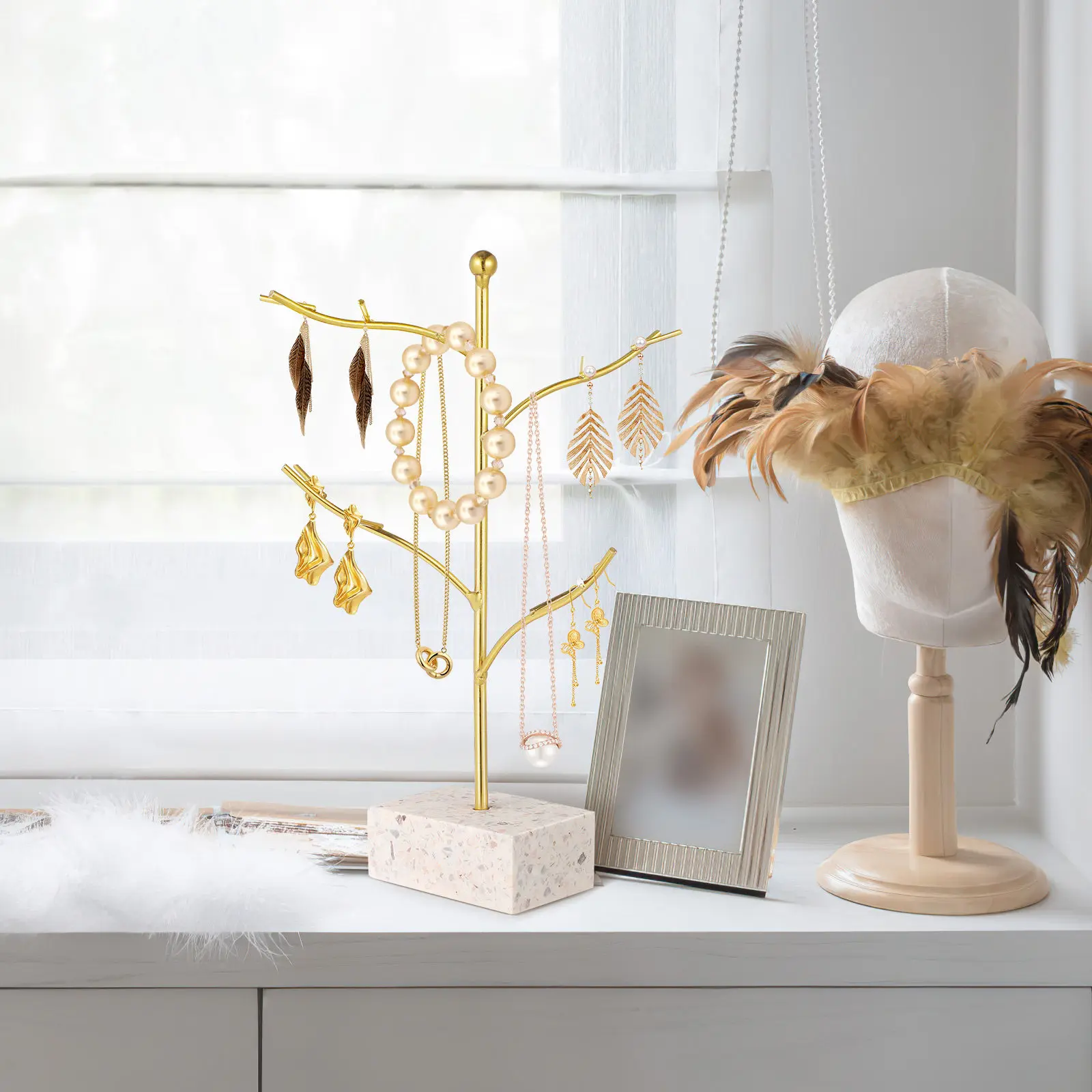 1Pcs Jewelry Storage Rack Tree Jewelry Display Stand Resin Alloy Organizer Necklace Earring Holder Hanging Organizer Gift