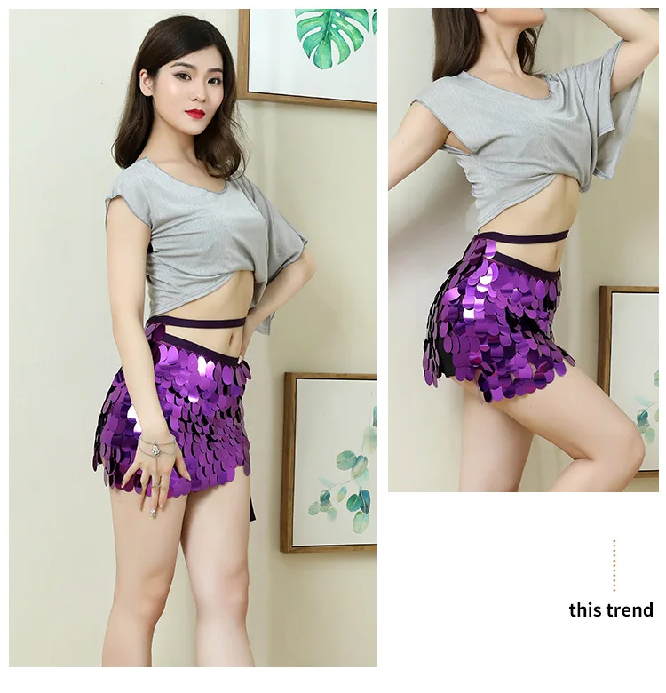 New belly dance waist chain hip towel skirt sexy sequins early summer scholar training costume costume woman