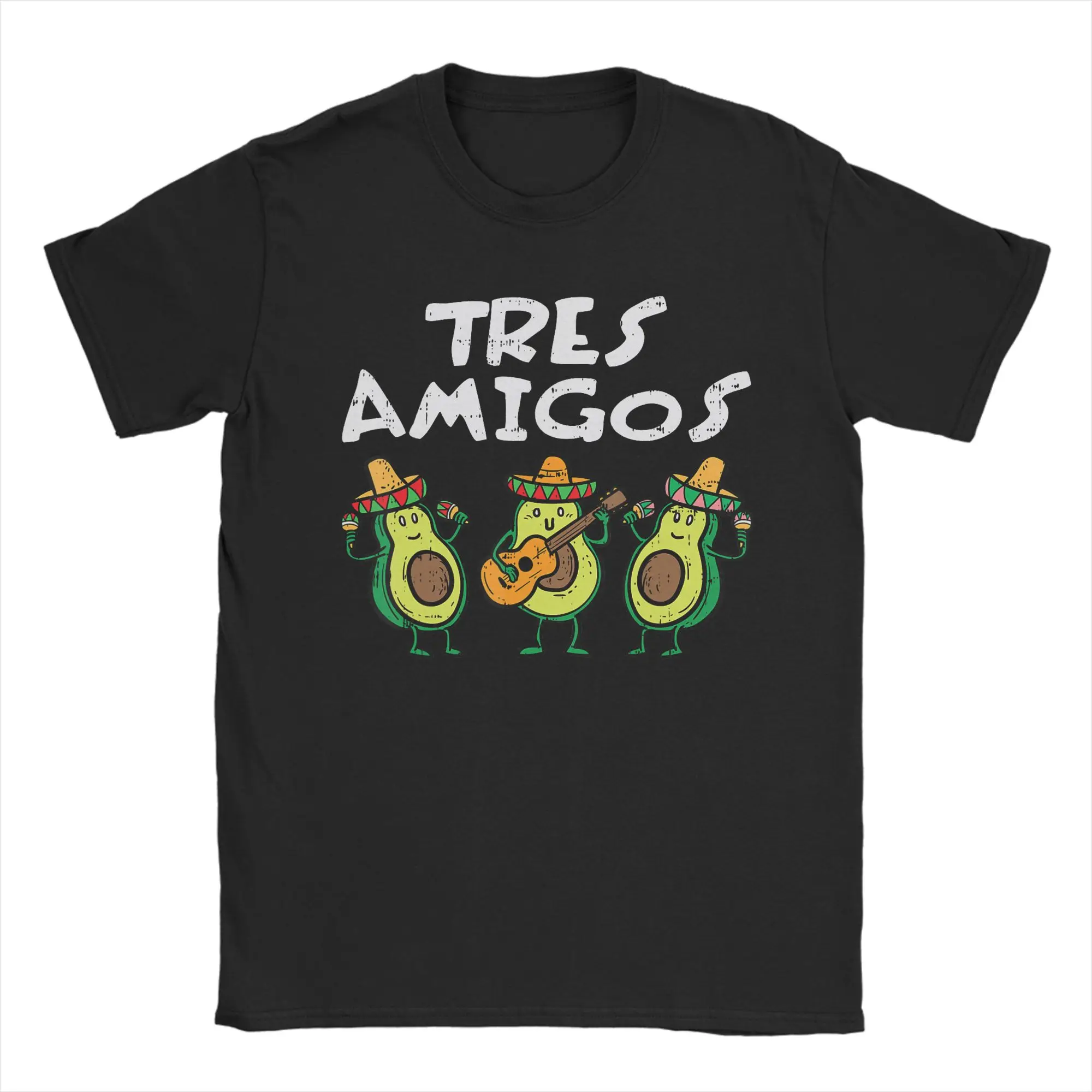 Tres Amigos Avocados Guac Cinco De Mayo Fiesta T Shirts Men Cotton Funny T-Shirts Round Neck  Tee Shirt Short Sleeve Tops Unique