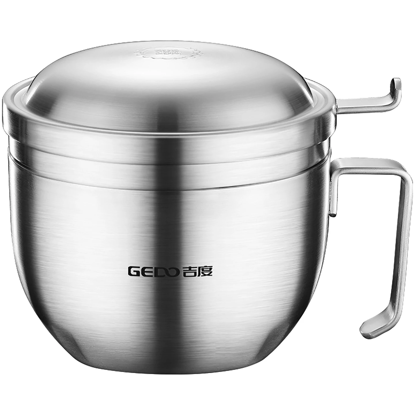 

LFGB Certification 304 Stainless Steel Fast Food Bowl Hollow Layer Heat Insulation Instant Noodle Basin with Cover and Handle