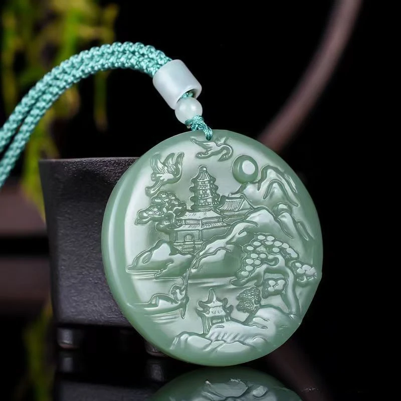 And The Blue Round Landscape Artistic Conception Pendant Men's and Women's Beautifully Carved Versatile Pendants