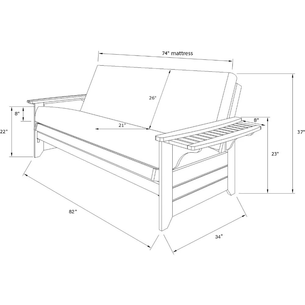 Phoenix Futon, tamaño completo, marcos de muebles de ante negro