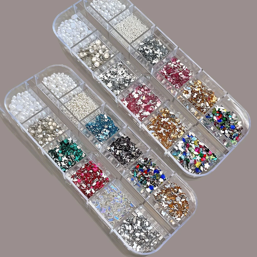 2Box3D ชุดตกแต่งเล็บลายผีเสื้อ+หัวใจ+มุก+ลูกเหล็กหลากสี สำหรับตกแต่งเล็บผู้หญิงในฤดูหนาว