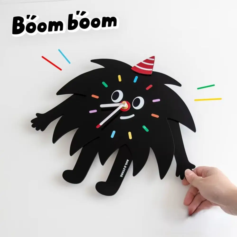 Creative Cartoon Wall Clock Cute Black Coal Ball Hanging Clock Silent Battery Powered Decorative For Kids Bedroom