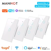 Smart Life Wifi + Bluetooth Interruptor de luz táctil sin cable neutro y cable neutro Panel táctil de EE. UU. Interruptores de pared Tuya Alexa Google Home