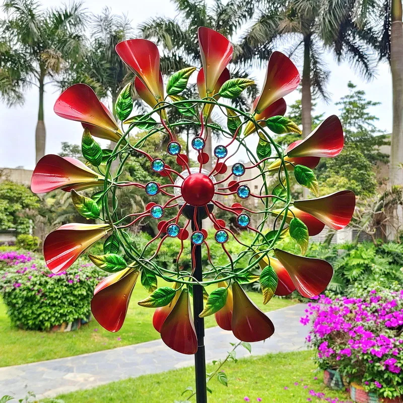 New Metal Color Garden Sunflower Solar Lights Decoration Double-Sided Rotating Ornaments Windmill Garden Yard Outdoor Decoration