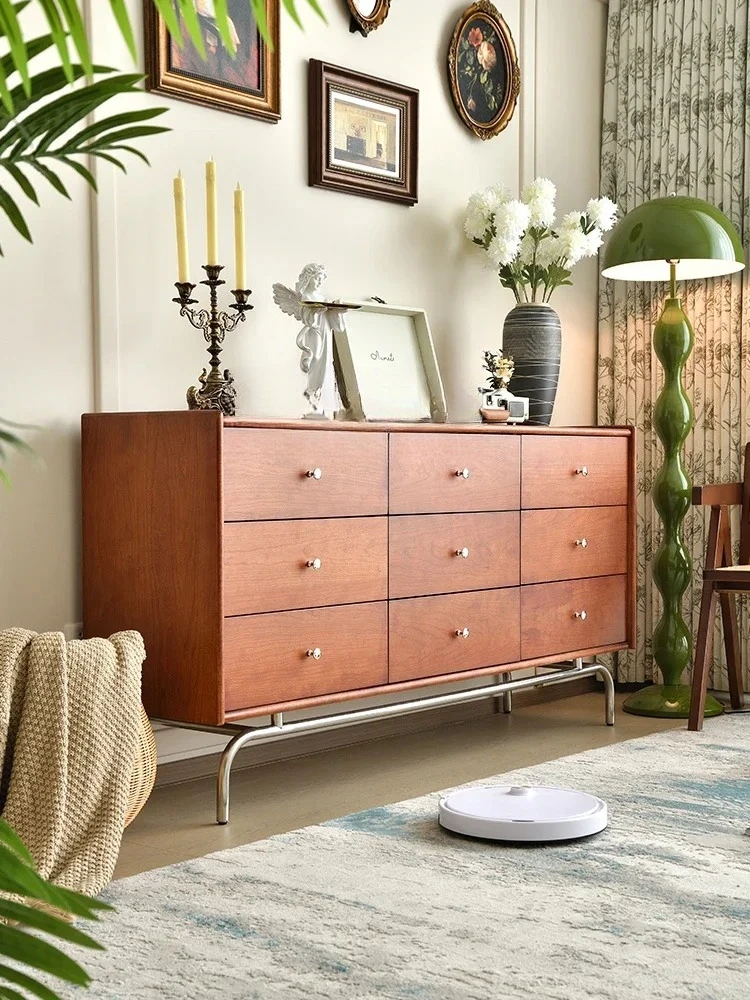 

xzqCherry wood solid wood chest French retro style living room storage cabinet bedroom