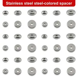 50PCs No Fade Stainless Steel Beads Flat Round Spacer Beads Silver Bead For Diy Bracelet Jewlery Making Needlework Accessories