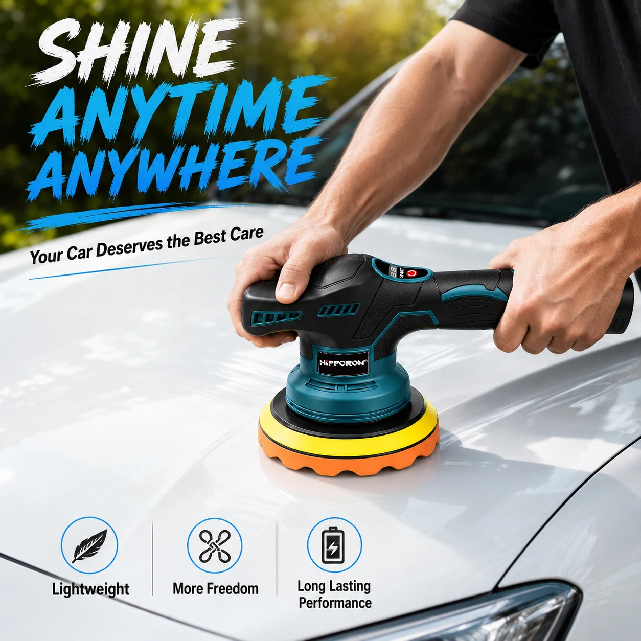 HIPPCRON 150MM 8 Speed 240W Cordless Multi-functional Car Polishing Machine Lightweight Sanding Tool 1300mAh DIY 12V 4500RPM