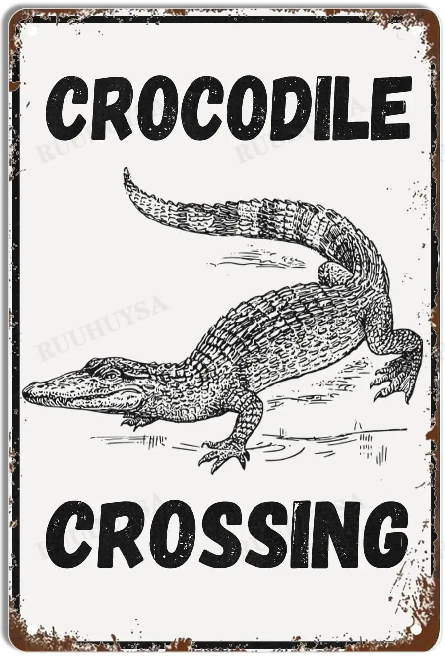 RUUHUYSA Metal Tin Sign Warning Crocodile Crossing Iron Painting Home Family Lovers Gift Funny Bedroom Novelty Retro Parlor Cour