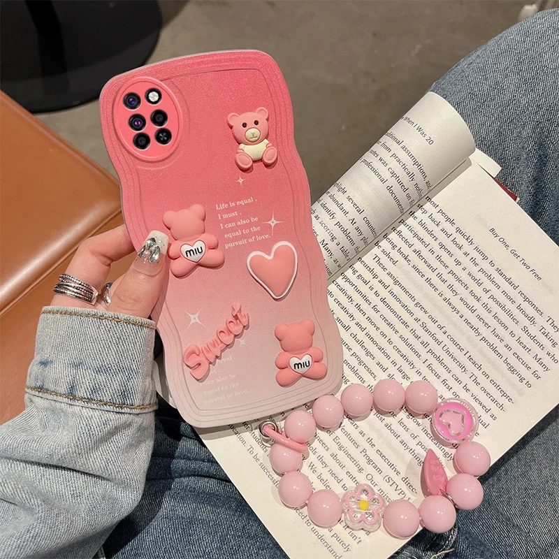 For INFINIX Note 10 Pro Phone Case 3D Cute Cartoon Animal Fashion Soft Silicon Sport Hand Strap Bracelet Back Cover