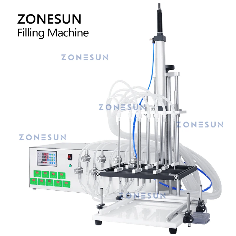 

ZONESUN ZS-YTMP9C Pneumatic 9 Nozzles Magnetic Pump Liquid Filling Machine Beverage Cosmetic Perfume