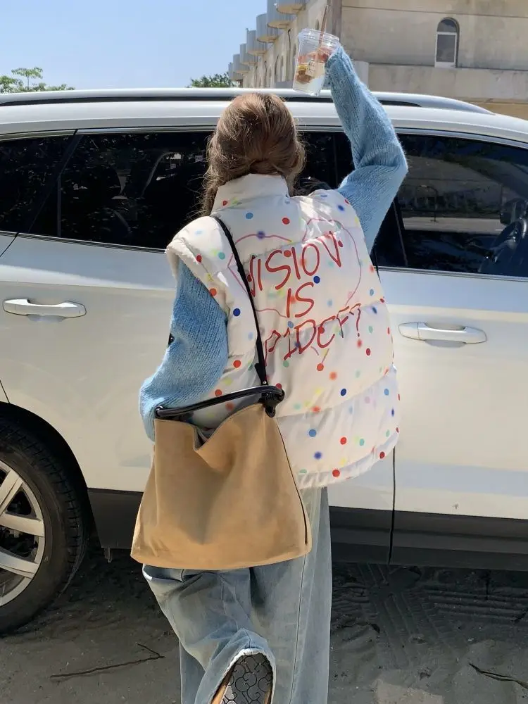 水玉模様リバーシブルラムウールコットンベスト レディース 2025秋冬デザイン ルーズ厚手コットンジャケット