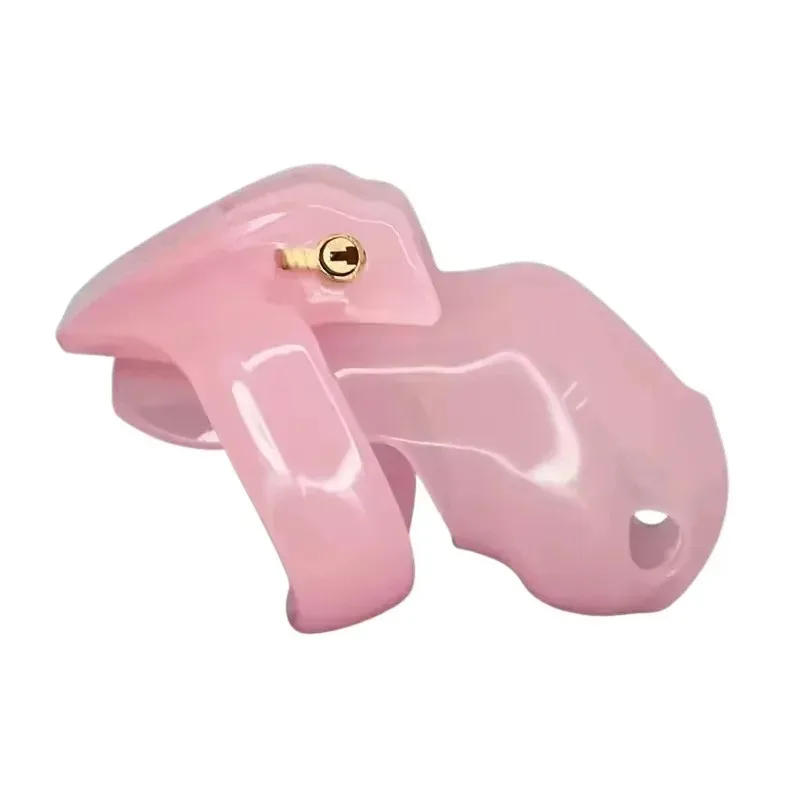 HT-V4（Pink）Male Chastity Cage Device Resin Cock Cage Penis Lock Wear It All Day Long with 4 Size Base Rings Adult Sexual Toys