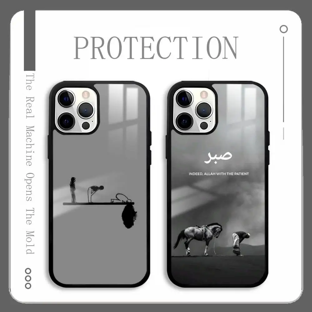 Coran Sabr Islam Courage coque de téléphone pour IPhone 17 16 15 14 13 12 11 Pro Max Plus Mini Plus dur miroir Surface protéger Funda