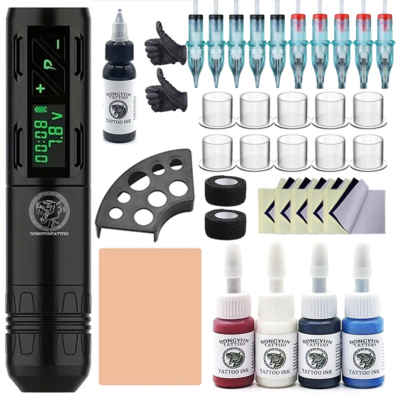 

Professional Wireless Tattoo Gun Kit Rotary Tattoo Machine Pen Set DC Interface With Power Supply For Tattoo Beginners Artists