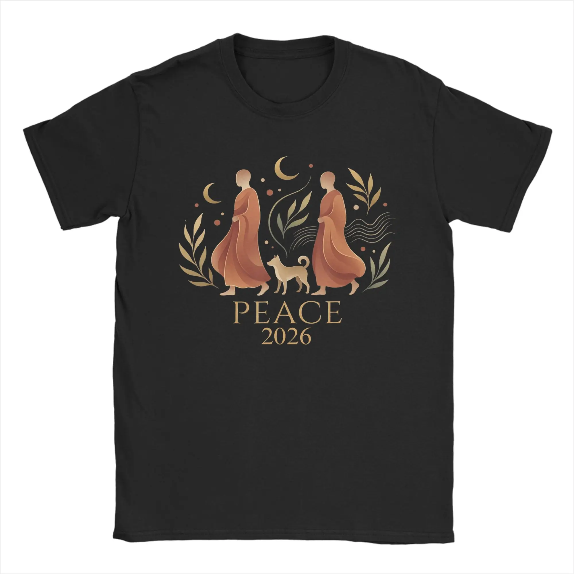 Casual T-Shirt Summer Walk Peace 2026 World Peace Monks with Aloka Dog Spiritual Hip Hop Y2K Basic Pattern Short Sleeve Tees