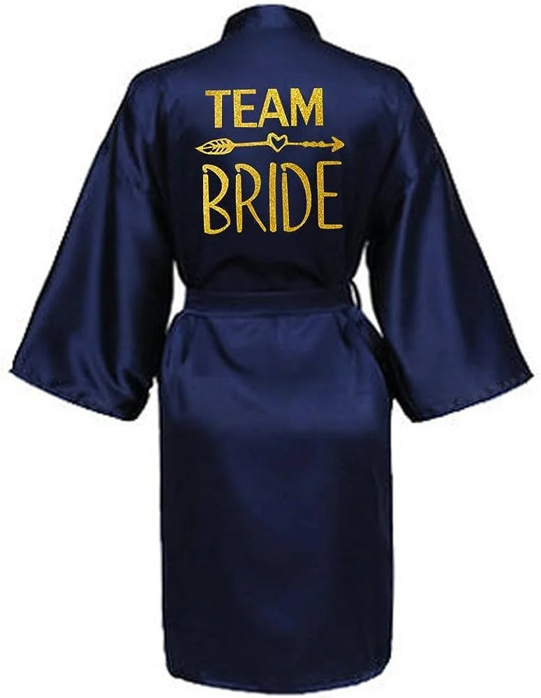 Bride Bridesmaid Wedding Robe Kimono Bathrobe Nightgown Casual Women Nightwear Sleepwear Gold