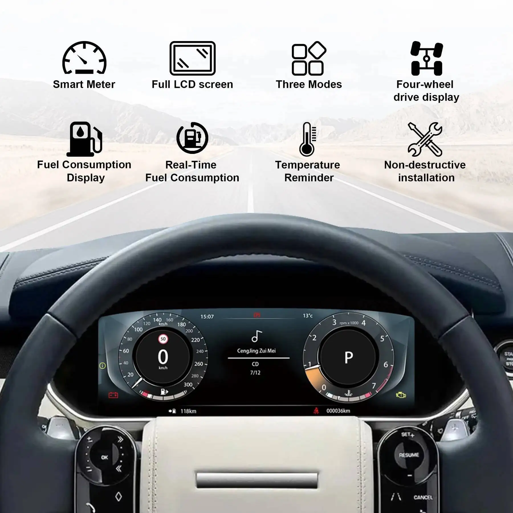 Contagiri Contachilometri Pannello Cruscotto LCD Per Jeep Grand Cherokee 2014 - 2018 Strumento Digitale GPS Tachimetro Virtuale Cockpit