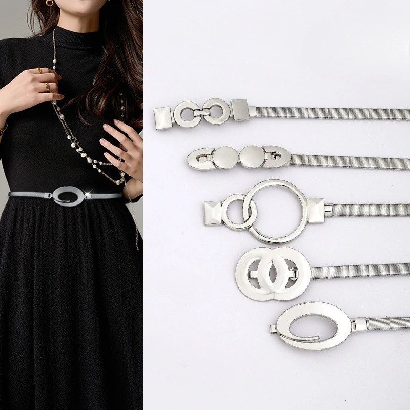 Chain Belts Adjustable Elastic Waist Chain with Hook Closure Minimalist Metal Stretch Belt for Women Bulk Fashion Waist Chains