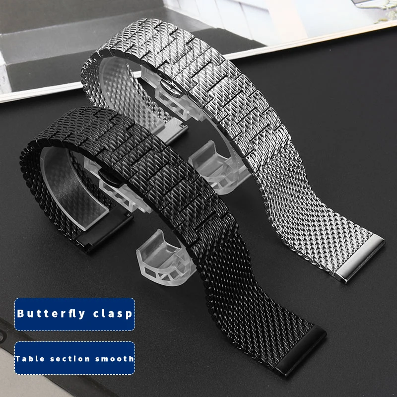 Solidna bransoletka ze stali nierdzewnej + Milan dla Citizen Breitling A-rmani 22MM 23MM męskie paski do zegarków opaska z zapięciem motylkowym