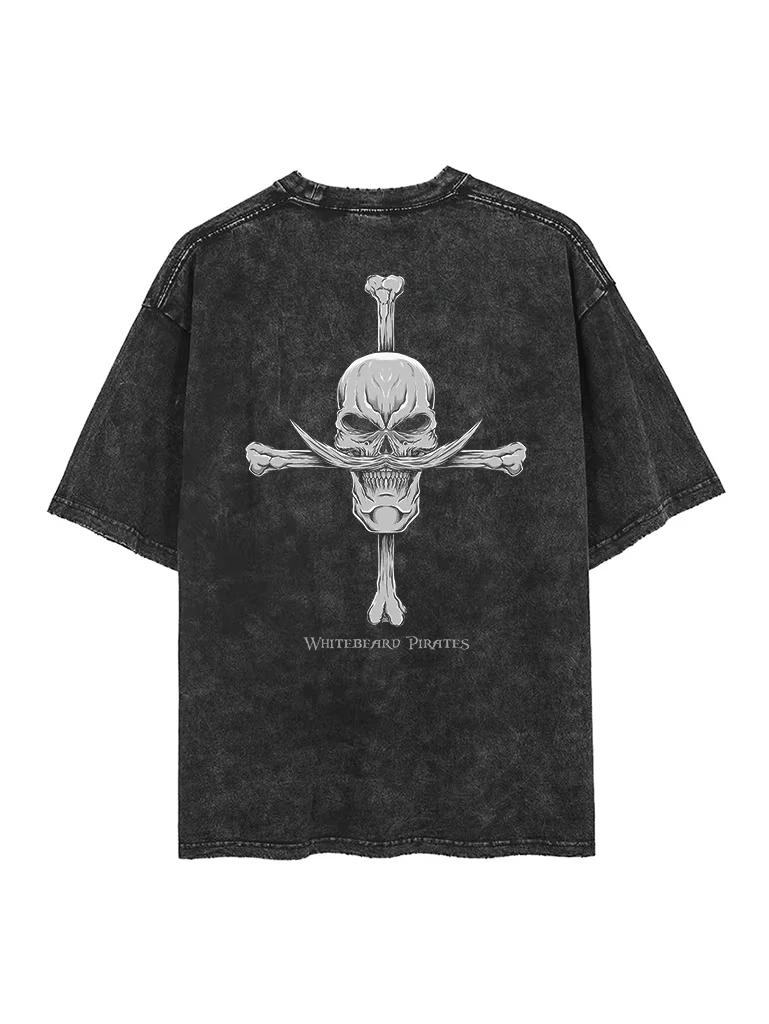 One Piece Vintage Whitebeard Pirates Graphic 2-Sided T-Shirt Mens 2026 Summer Fashion Street Top Harajuku Y2K Clothing