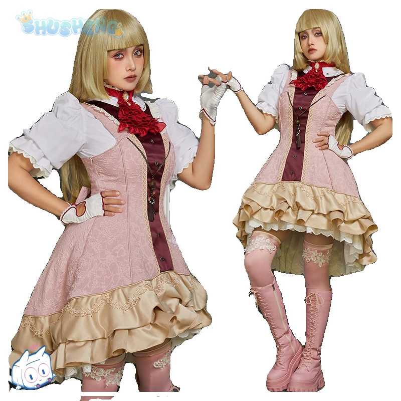 Game Tekken 8 Lili Cosplay Emilie De Rochefort Costume Wig skirt glove accessories Halloween party cute and sweet pink dress set