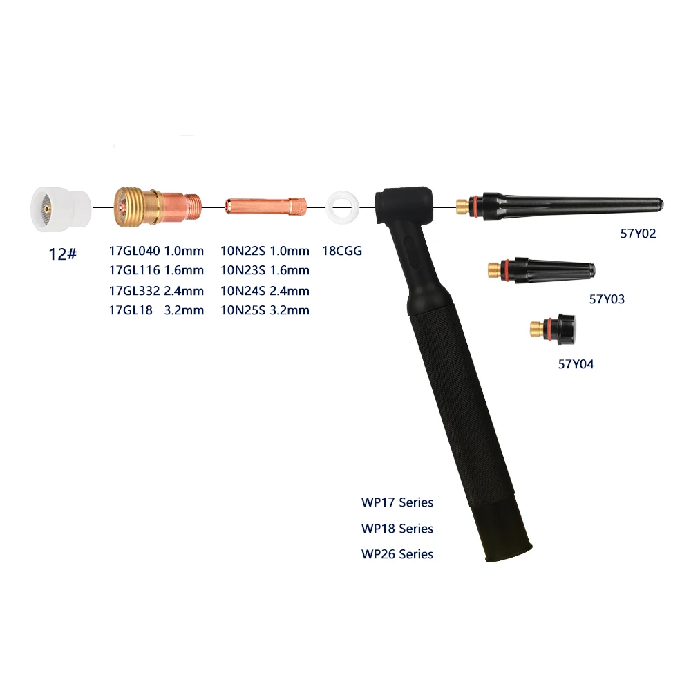 11pcs TIG Welding #12 White Ceramic Nozzle Alumina Cup Kit Torches WP17 18 26 Stubby Collets Body 17GL332 10N24S Gas Lens Sets