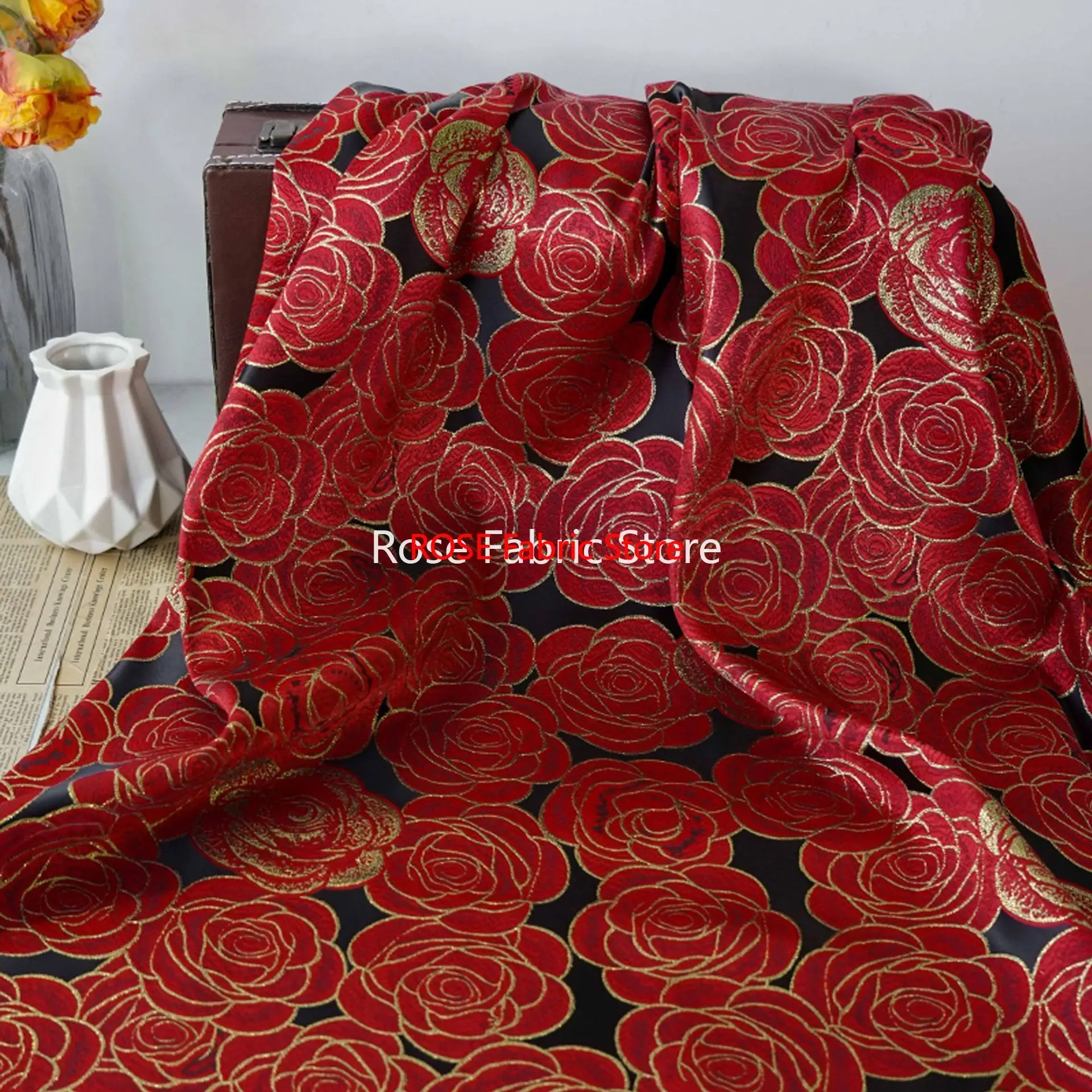 

1-метровая золотая шелковая розовая жаккардовая ткань в стиле ретро, пальто, сумка для багажа, декоративная швейная ткань